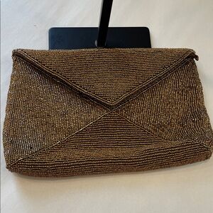 Elegant Brown Beaded Clutch envelope style snap closure